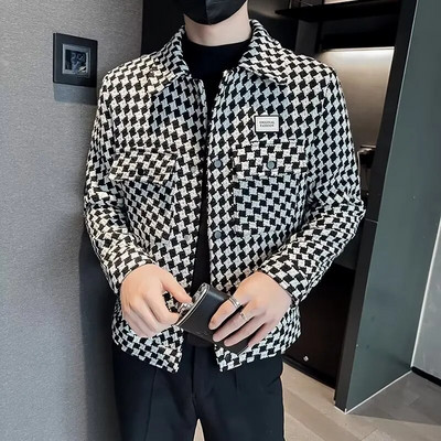 Sügistalvise villasegudega meeste jope Klassikaline ruuduline õhuke vabaaja äri lühike mantel Trench sotsiaalne tuulejakk Meeste rõivad 2023