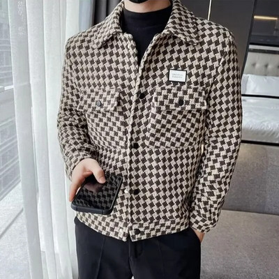 Sügistalvise villasegudega meeste jope Klassikaline ruuduline õhuke vabaaja äri lühike mantel Trench sotsiaalne tuulejakk Meeste rõivad 2023