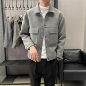 Pánsky kabát z vlnenej zmesi, nový jeseň/zima 2023, krátka vetrovka, hrubá teplá pánska voľná ležérna bunda, pánsky kabát, veľkosť 3XL