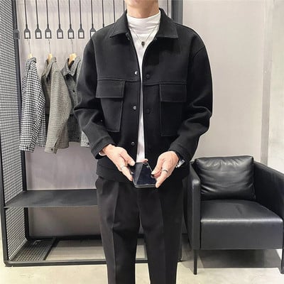 Pánsky kabát z vlnenej zmesi, nový jeseň/zima 2023, krátka vetrovka, hrubá teplá pánska voľná ležérna bunda, pánsky kabát, veľkosť 3XL