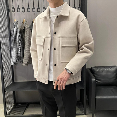Pánsky kabát z vlnenej zmesi, nový jeseň/zima 2023, krátka vetrovka, hrubá teplá pánska voľná ležérna bunda, pánsky kabát, veľkosť 3XL