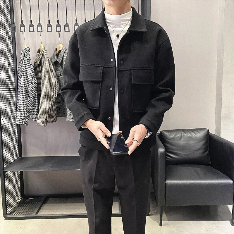 Pánsky kabát z vlnenej zmesi, nový jeseň/zima 2023, krátka vetrovka, hrubá teplá pánska voľná ležérna bunda, pánsky kabát, veľkosť 3XL