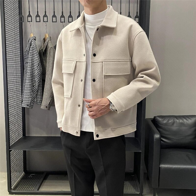 Pánsky kabát z vlnenej zmesi, nový jeseň/zima 2023, krátka vetrovka, hrubá teplá pánska voľná ležérna bunda, pánsky kabát, veľkosť 3XL