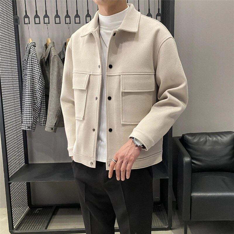 Pánsky kabát z vlnenej zmesi, nový jeseň/zima 2023, krátka vetrovka, hrubá teplá pánska voľná ležérna bunda, pánsky kabát, veľkosť 3XL