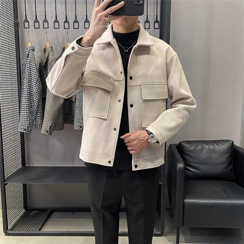 Pánsky kabát z vlnenej zmesi, nový jeseň/zima 2023, krátka vetrovka, hrubá teplá pánska voľná ležérna bunda, pánsky kabát, veľkosť 3XL