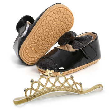 Παπούτσια για μωρά Baywell + κορδέλα για τα μαλλιά Βρεφική μόδα για νήπια παγιέτες PU Αντιολισθητικά παπούτσια βάπτισης Princess First Walker