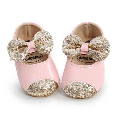 Baywell Dievčenské topánky + čelenka do vlasov, módne detské batoľatá, PU flitre, mašľa, protišmykové princeznovské topánočky pre prvé krstné dievčatá