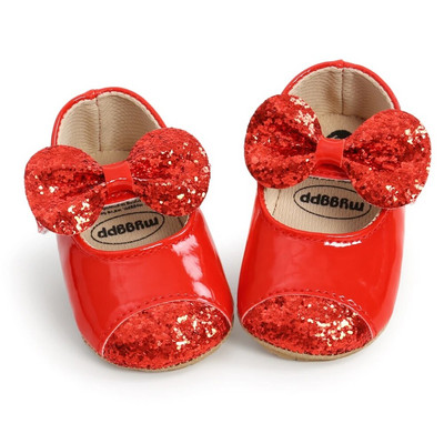 Baywell Dievčenské topánky + čelenka do vlasov, módne detské batoľatá, PU flitre, mašľa, protišmykové princeznovské topánočky pre prvé krstné dievčatá