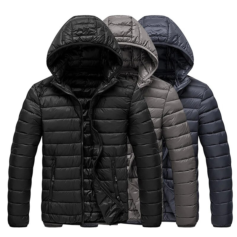 Loetavad õhukesed talvejoped Meeste vabaaja täiskübar, eemaldatav kapuutsiga sulemantlid, mees