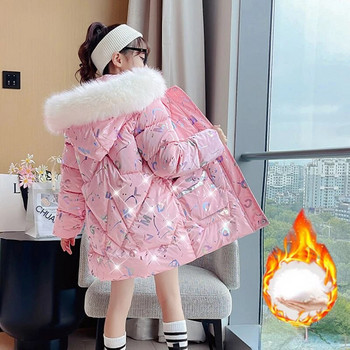 Зимно памучно яке за момичета без пране 2023 г. Нови детски якета с удебелен пух Детски якета за момичета Парка Зимни дрехи за момичета 9 г