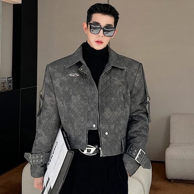 IEFB Argyle pánska prešívaná bunda s klopou, prackou, zipsom, gradientnou farbou, pánske krátke bavlnené kabáty, americký štýl, nový rok 2023, 9C3926