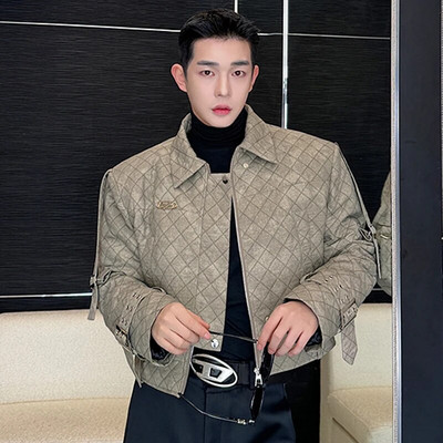 IEFB Argyle pánska prešívaná bunda s klopou, prackou, zipsom, gradientnou farbou, pánske krátke bavlnené kabáty, americký štýl, nový rok 2023, 9C3926