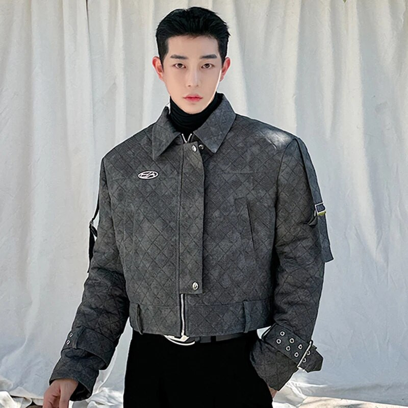 IEFB Argyle pánska prešívaná bunda s klopou, prackou, zipsom, gradientnou farbou, pánske krátke bavlnené kabáty, americký štýl, nový rok 2023, 9C3926