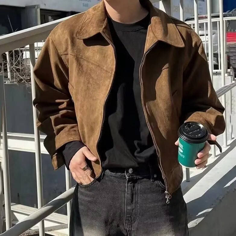 Pánska jarná a jesenná vintage krátka letecká bunda