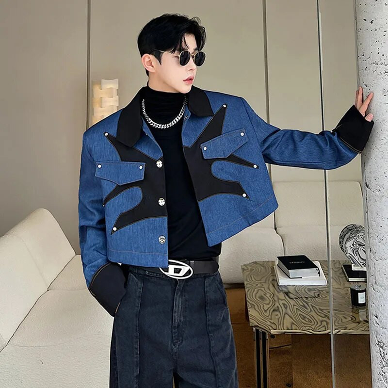 Jesenné oblečenie IEFB Pánske bundy s výklenkom, kontrastné farebné šitie, krátke siluety, vrchné oblečenie, móda v kórejskom štýle 9C3123