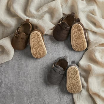 Tregren 0-18M Обувки за първо ходене за новородено бебе Мека кравешка велурена подметка Гумени неплъзгащи се обувки за ходене Новородени момчета Момичета Ежедневни обувки