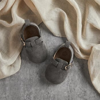 Tregren 0-18M Обувки за първо ходене за новородено бебе Мека кравешка велурена подметка Гумени неплъзгащи се обувки за ходене Новородени момчета Момичета Ежедневни обувки