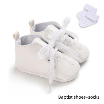 VALEN SINA 0-18 месеца Първата баптистка обувка на бебето: Бели баптистки обувки за новородени момчета и момичета Обувки за ходене с мека подметка
