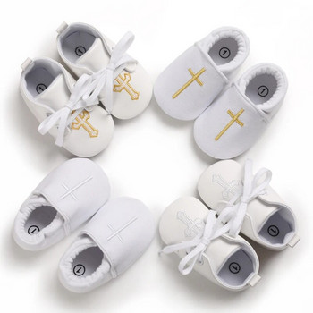 VALEN SINA 0-18 месеца Първата баптистка обувка на бебето: Бели баптистки обувки за новородени момчета и момичета Обувки за ходене с мека подметка