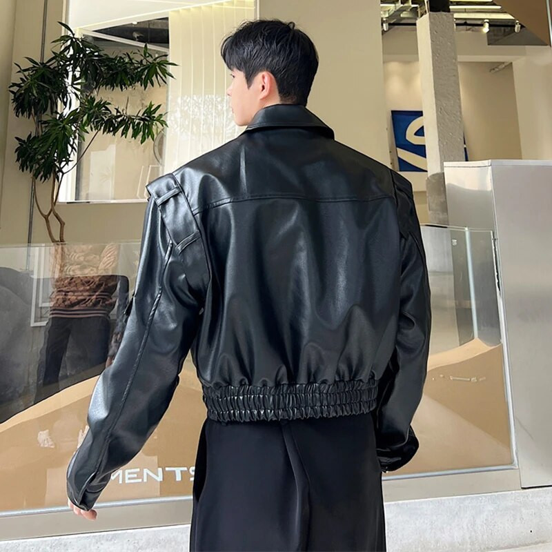 IEFB Trend Pánske motocyklové oblečenie Kožená bunda Krátka klopa PU Vrchné oblečenie Kórejský štýl Móda Ležérny Street Tide Kabát 9C1981