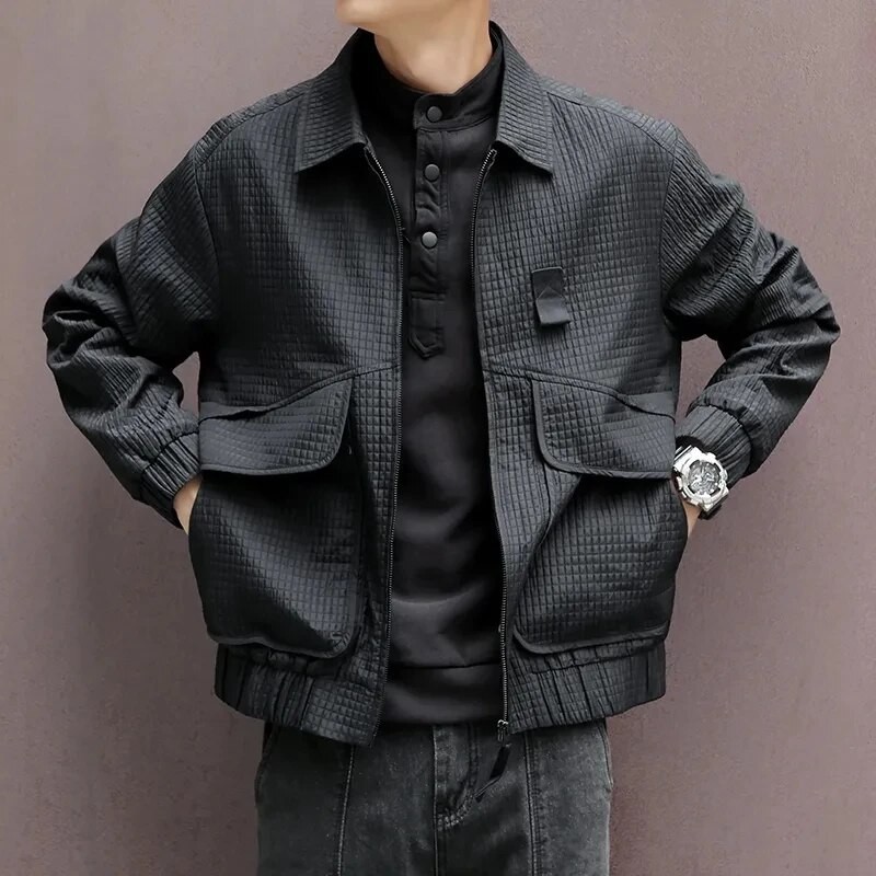 Jachetă bomber pentru bărbați Jachetă cargo casual pentru bărbați, primăvară și toamnă, tendință coreeană, haină largi cu rever scurt, îmbrăcăminte pentru bărbați