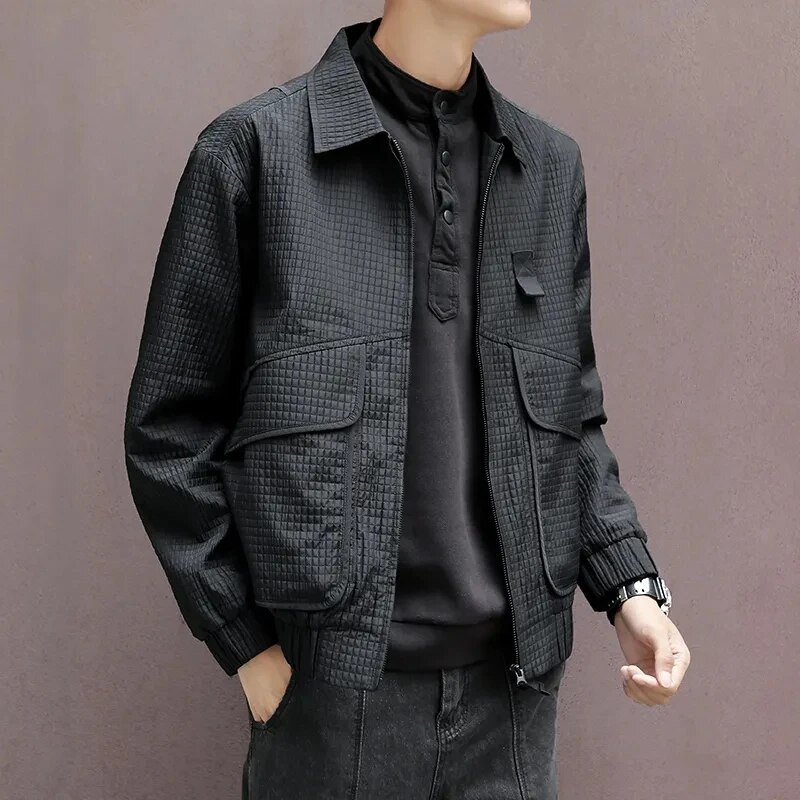 Jachetă bomber pentru bărbați Jachetă cargo casual pentru bărbați, primăvară și toamnă, tendință coreeană, haină largi cu rever scurt, îmbrăcăminte pentru bărbați