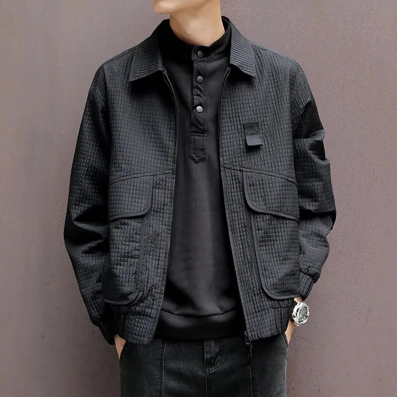 Jachetă bomber pentru bărbați Jachetă cargo casual pentru bărbați, primăvară și toamnă, tendință coreeană, haină largi cu rever scurt, îmbrăcăminte pentru bărbați