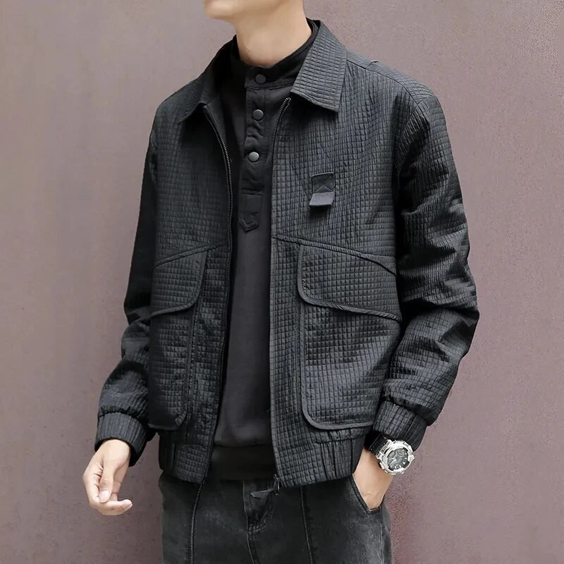 Jachetă bomber pentru bărbați Jachetă cargo casual pentru bărbați, primăvară și toamnă, tendință coreeană, haină largi cu rever scurt, îmbrăcăminte pentru bărbați