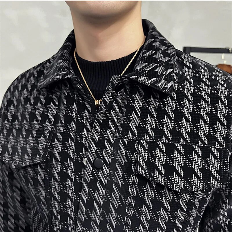 Značkové oblečenie Blend Trench Coat Hombre Vysokokvalitný kožený kabát Pánsky krátky tenký kockovaný kožený kabát Pánsky pruhovaný kabát S-3XL