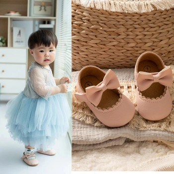 KIDSUN Baby Princess Shoes Βρεφικά παπούτσια κήπου με τόξο Ευέλικτη αντιολισθητική μαλακή σόλα από καουτσούκ Flat PU First Walker Newborn Manor