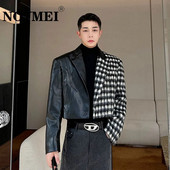 NOYMEI Design de nișă Jachetă scurtă Patchwork carouri haină de lână rever la modă 2024 iarnă bărbați temperament culoare contrastantă WA3490