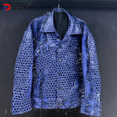 Pánske široké textúrované lesklé bundy PFHQ s okrúhlymi bodkami, krátkym kožušinovým tenkým topom, voľným, trendy jesenným abstrakciou, vreckami, prílivovým kabátom 21Z2516