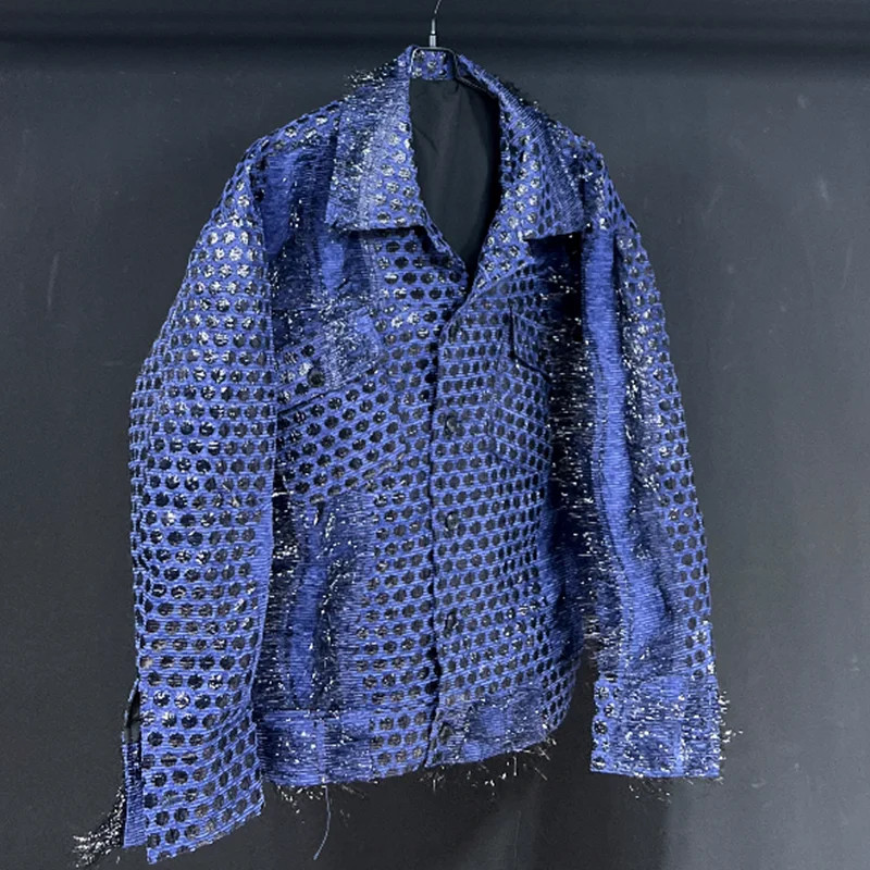 Pánske široké textúrované lesklé bundy PFHQ s okrúhlymi bodkami, krátkym kožušinovým tenkým topom, voľným, trendy jesenným abstrakciou, vreckami, prílivovým kabátom 21Z2516