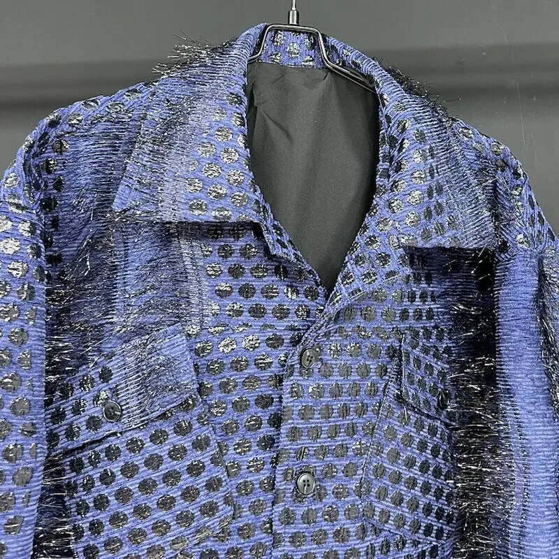 Pánske široké textúrované lesklé bundy PFHQ s okrúhlymi bodkami, krátkym kožušinovým tenkým topom, voľným, trendy jesenným abstrakciou, vreckami, prílivovým kabátom 21Z2516