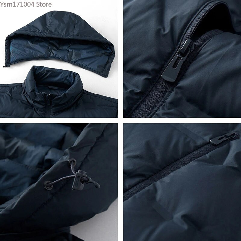 Pánska zimná biela páperová bunda 6XL, pánska nepremokavá vetruodolná bunda L-Stret s kapucňou, ultraľahká bunda pre všetky ročné obdobia