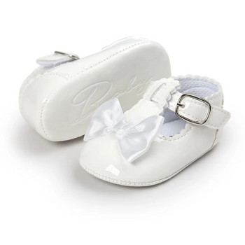 Meckior Бебешки обувки за момичета Класическа гумена подметка с панделка Противохлъзгаща се PU Обувки за момичета First Walker Бебешки обувки за бебешко креватче