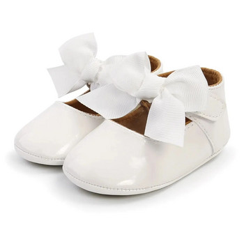 Meckior Бебешки обувки Bowknot Rubber Sole Anti-slip PU Ballet Slippers Baby Girl Dress Shoes First Walker Toddler Crib Shoes