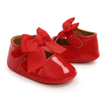 Meckior Бебешки обувки Bowknot Rubber Sole Anti-slip PU Ballet Slippers Baby Girl Dress Shoes First Walker Toddler Crib Shoes