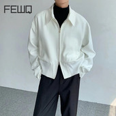 FEWQ meeste jope, lahtikäiva kraega, tõmblukuga lühike mantel 2023, lihtne uus korea moevärv, ühevärvilised meeste topid, sügis 24x1741