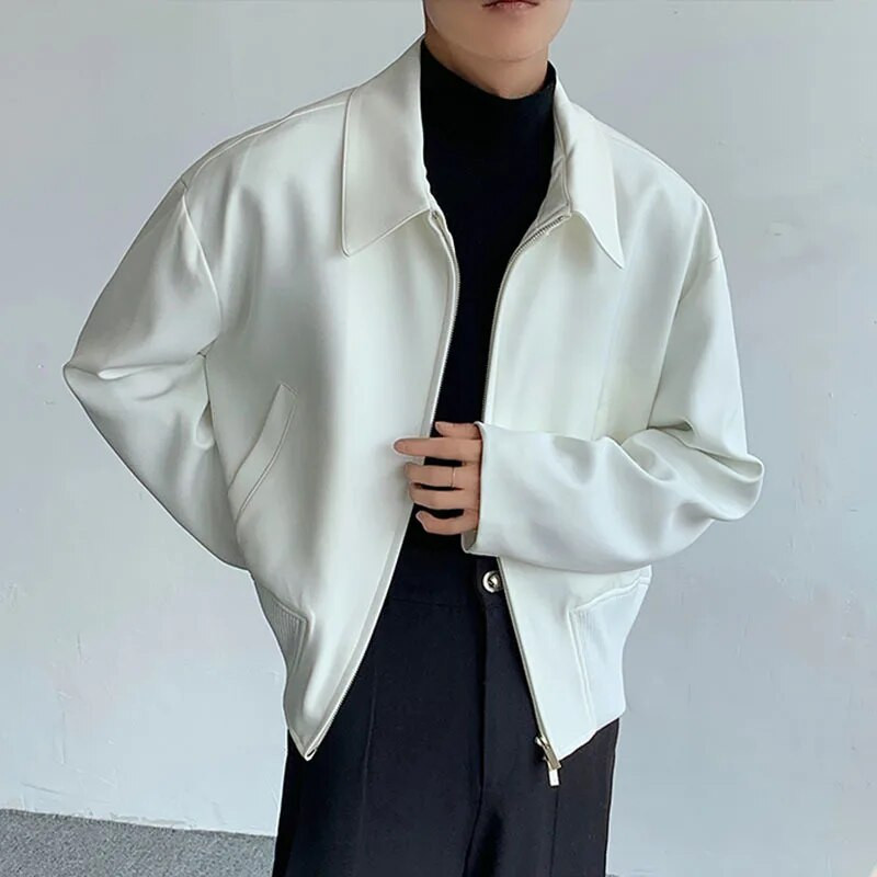 FEWQ meeste jope, lahtikäiva kraega, tõmblukuga lühike mantel 2023, lihtne uus korea moevärv, ühevärvilised meeste topid, sügis 24x1741