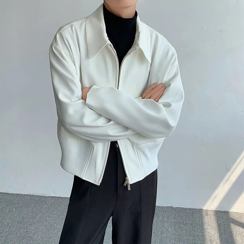 FEWQ meeste jope, lahtikäiva kraega, tõmblukuga lühike mantel 2023, lihtne uus korea moevärv, ühevärvilised meeste topid, sügis 24x1741