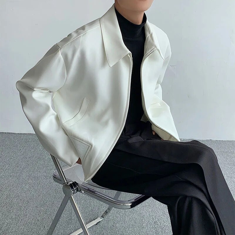 FEWQ meeste jope, lahtikäiva kraega, tõmblukuga lühike mantel 2023, lihtne uus korea moevärv, ühevärvilised meeste topid, sügis 24x1741