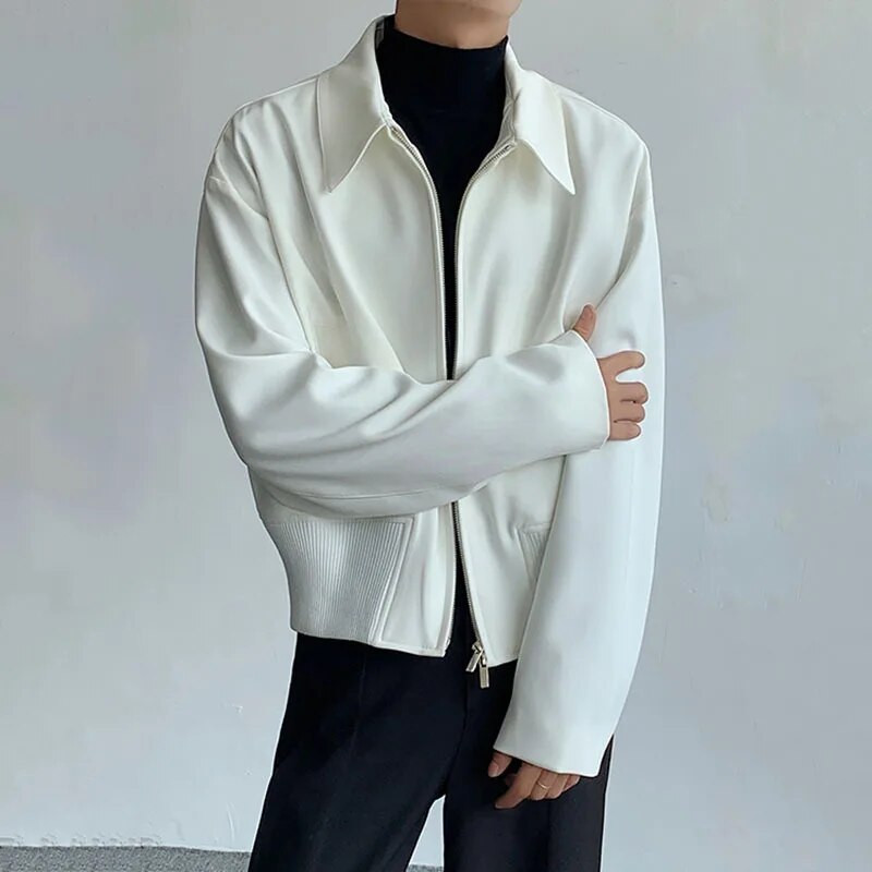 FEWQ meeste jope, lahtikäiva kraega, tõmblukuga lühike mantel 2023, lihtne uus korea moevärv, ühevärvilised meeste topid, sügis 24x1741