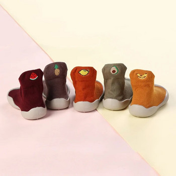 Пролетни и есенни детски обувки за ходене Мека подметка Силиконова карикатура Чист памук Бебешки обувки Детска градина Бебешки чорапи Обувки