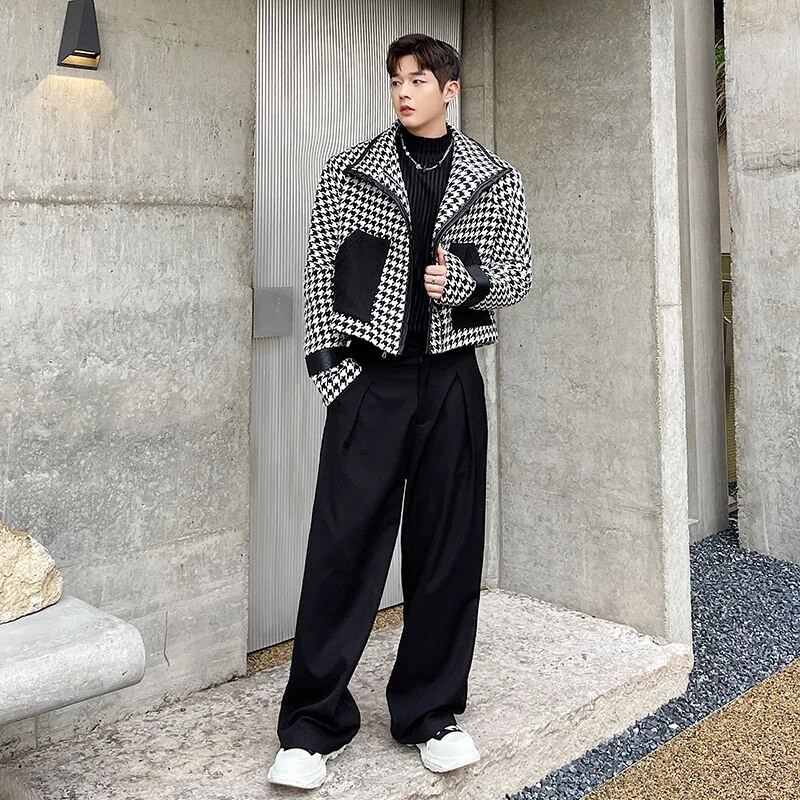 Ανδρικά μπουφάν Thousand Bird Checker Πέτο Πέτο μανίκι με μανίκια φαρδιά παλτό Streetwear Trend Casual Crop Εξωτερικά ενδύματα