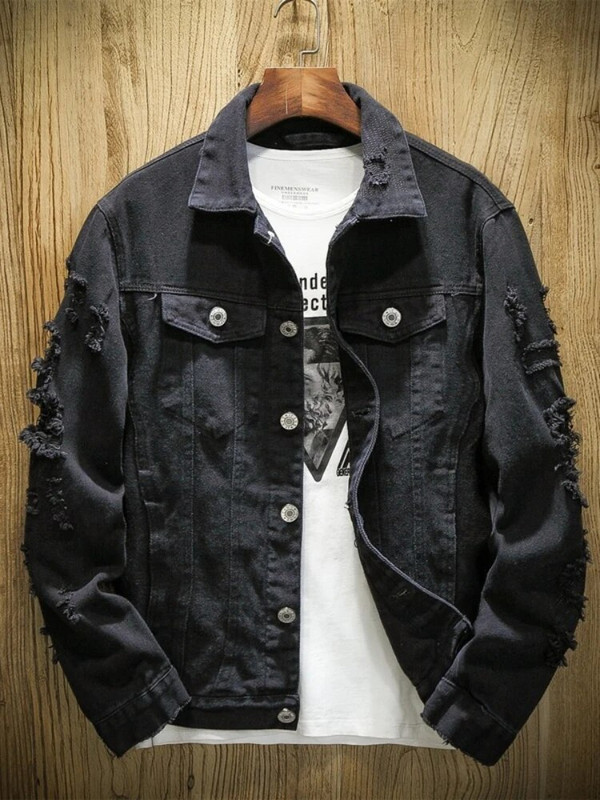 Jesenná nová pánska džínsová bunda, slim fit, bavlnená džínsová bunda, červená, biela, čierna, roztrhané džínsové kabáty, pánske vrchné oblečenie, plus veľkosť