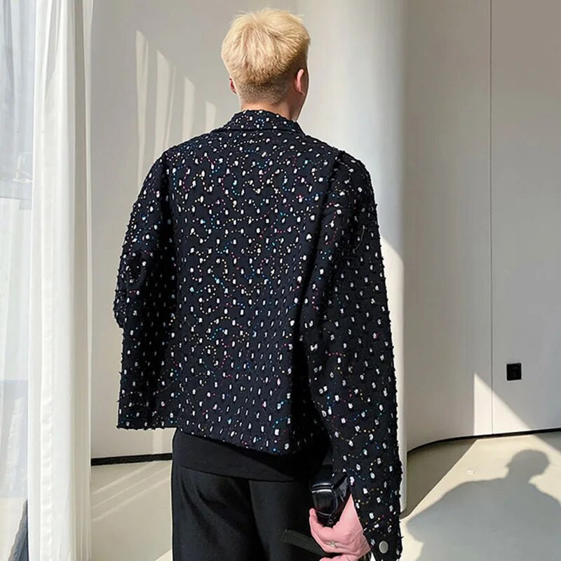 IEFB Personalitate Broderie Paiete Jachetă Scurtă Bărbați Tendință Coreeană Rever 2023 Toamna Casual Mantocă cu guler răsturnat 9A1711