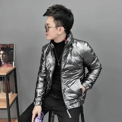 Pánske páperové bundy, krátke lesklé parky, ľahký prešívaný kabát, zimná podšívka, vonkajší kabát, trend 2023, studené kórejské oblečenie