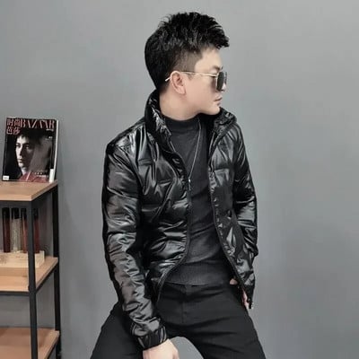 Pánske páperové bundy, krátke lesklé parky, ľahký prešívaný kabát, zimná podšívka, vonkajší kabát, trend 2023, studené kórejské oblečenie