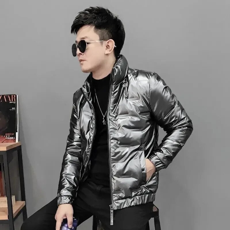 Pánske páperové bundy, krátke lesklé parky, ľahký prešívaný kabát, zimná podšívka, vonkajší kabát, trend 2023, studené kórejské oblečenie